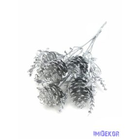 Metál tobozos díszítő csokor 33cm - Ezüst