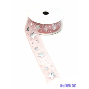 Csillag mintás organza szalag 3cm x 9,14m - Rózsaszín