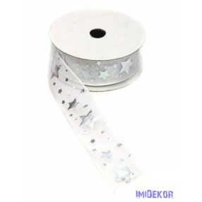 Csillag mintás organza szalag 3cm x 9,14m - Fehér