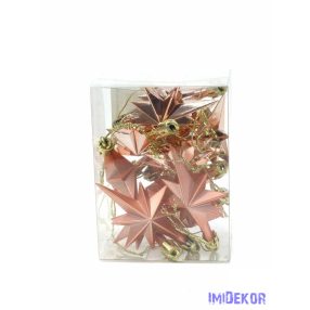 Metál csillag szett akasztós 12db/csomag - Rosegold