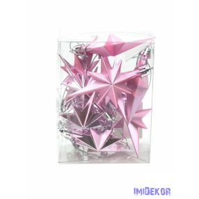 Metál csillag szett akasztós 12db/csomag - Rózsaszín