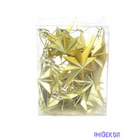 Metál csillag szett akasztós 12db/csomag - Arany