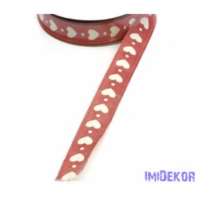 Fehér szív mintás rusztikus szatén szalag 15mm x 10y