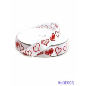 Szív mintás szatén szalag 15mm x 20y - Fehér