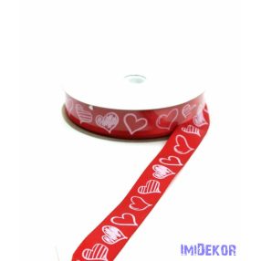 Szív mintás szatén szalag 15mm x 20y - Piros