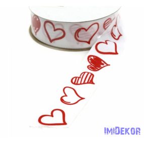 Szív mintás ripsz szalag 25mm x 20y - Fehér