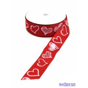 Szív mintás ripsz szalag 25mm x 20y - Piros