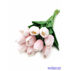   Tulipán gumis 10 szálas real touch köteg 33cm - Halvány Rózsaszín