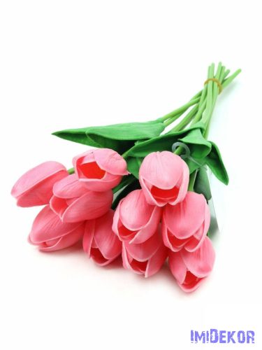 Tulipán gumis 10 szálas real touch köteg 33cm - Rózsaszín