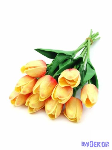 Tulipán gumis 10 szálas real touch köteg 33cm - Cirmos Narancs