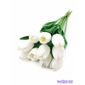 Tulipán gumis 10 szálas real touch köteg 33cm - Fehér