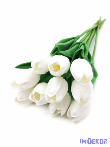Tulipán gumis 10 szálas real touch köteg 33cm - Fehér