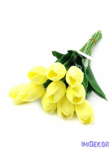 Tulipán gumis 10 szálas real touch köteg 33cm - Krém-Sárga