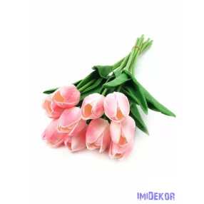   Tulipán gumis 10 szálas real touch köteg 33cm - Cirmos Rózsaszín