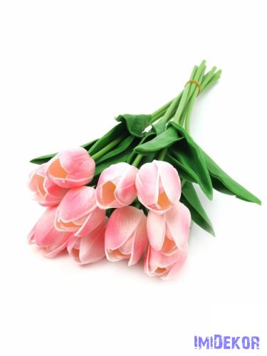 Tulipán gumis 10 szálas real touch köteg 33cm - Cirmos Rózsaszín