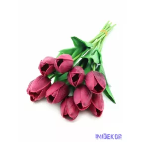 Tulipán gumis 10 szálas real touch köteg 33cm - Bíbor