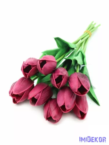 Tulipán gumis 10 szálas real touch köteg 33cm - Bíbor