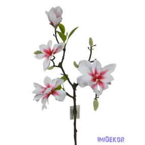 Magnólia ág 3+1v 56cm - Fehér-Cirmos