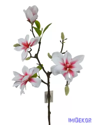 Magnólia ág 3+1v 56cm - Fehér-Cirmos
