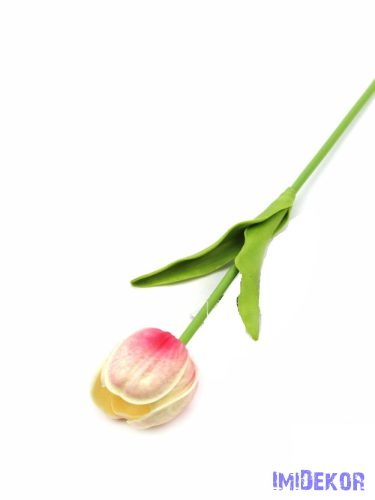 Tulipán szálas real touch 33cm - Krém-Rózsaszín