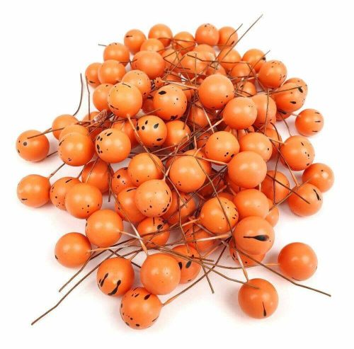 Színes bogyó drótos szárral 1,5 cm - Világos Narancs