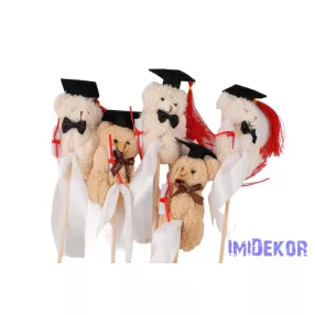 Pálcás plüss figura - Kalapos szőrös maci mix 2