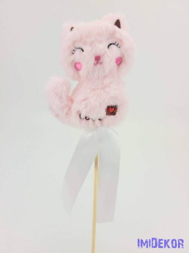 Szőrös cica plüss pálcás figura - Rózsaszín