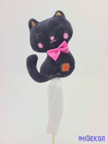 Ülő cica plüss pálcás figura - Fekete