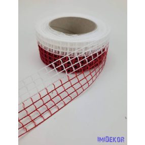 Hálós szalag 4,5cm x 10m - Fehér-Piros