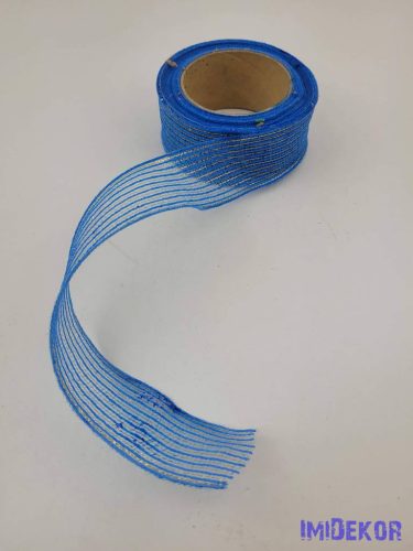 Hálós szalag 4cm x 10m - Kék, arany szállal