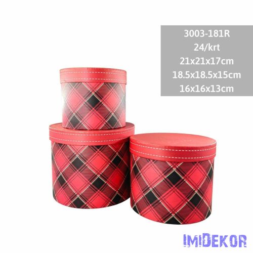Papírdoboz 3db/szett kerek D21-18,5-16cm - Kockás Piros