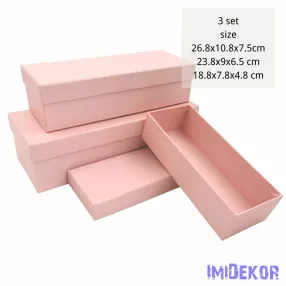 Papírdoboz 3db/szett tégla H26,8-23,8-18,8cm - Rózsaszín