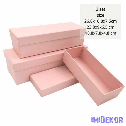 Papírdoboz 3db/szett tégla H26,8-23,8-18,8cm - Rózsaszín