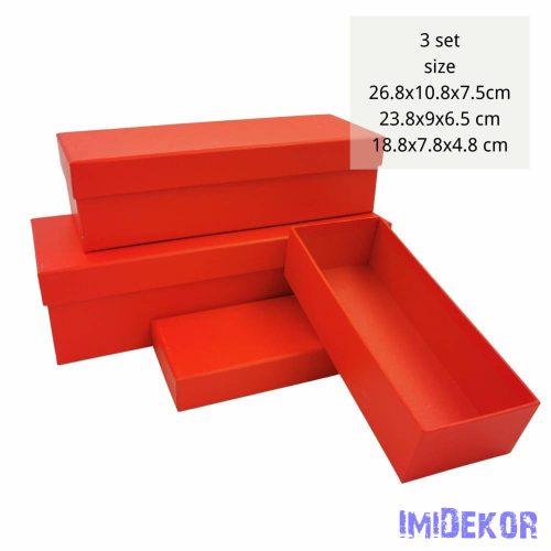 Papírdoboz 3db/szett tégla H26,8-23,8-18,8cm - Piros