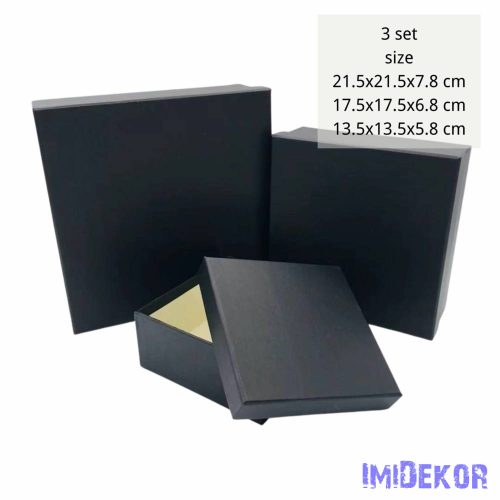 Papírdoboz 3db/szett kocka 21,5-17,5-13,5cm - Fekete