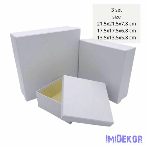 Papírdoboz 3db/szett kocka 21,5-17,5-13,5cm - Fehér