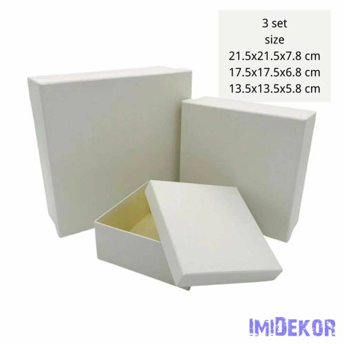 Papírdoboz 3db/szett kocka 21,5-17,5-13,5cm - Krém