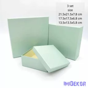   Papírdoboz 3db/szett kocka 21,5-17,5-13,5cm - Halvány Zöld