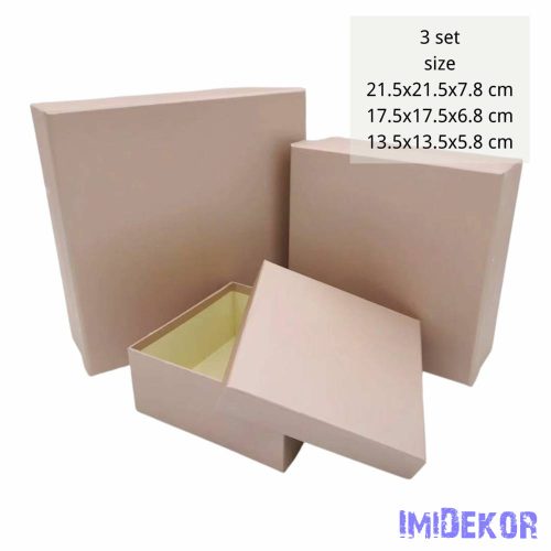 Papírdoboz 3db/szett kocka 21,5-17,5-13,5cm - Púder