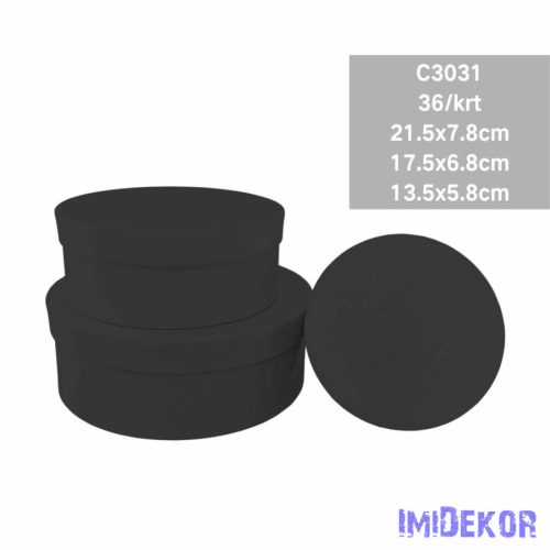 Papírdoboz 3db/szett kerek D21,5-17,5-13,5cm - Fekete