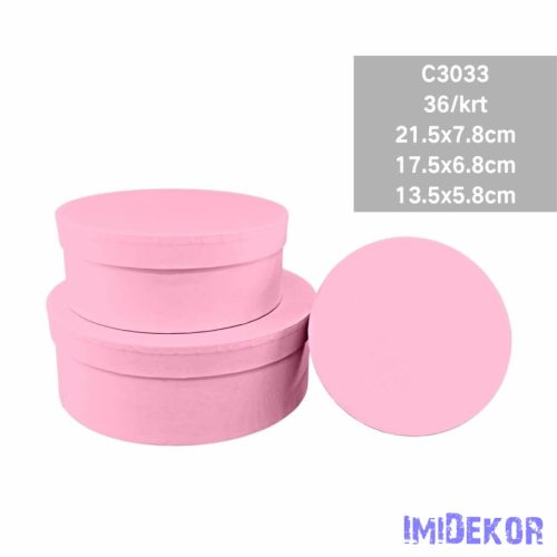 Papírdoboz 3db/szett kerek D21,5-17,5-13,5cm - Rózsaszín