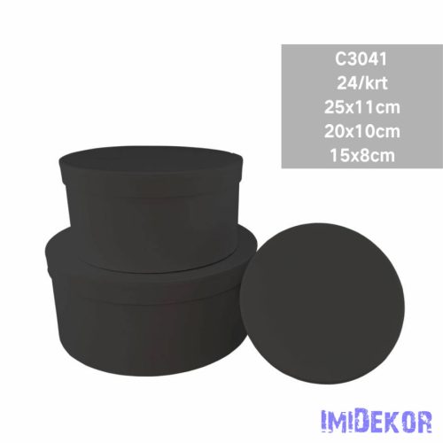 Papírdoboz 3db/szett kerek D25-20-15cm - Fekete