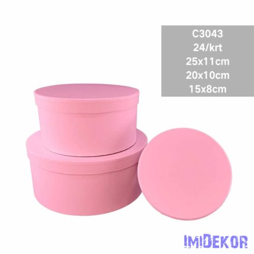 Papírdoboz 3db/szett kerek D25-20-15cm - Rózsaszín