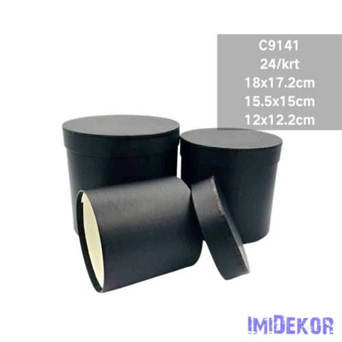 Papírdoboz 3db/szett kerek D18-15,5-12cm - Fekete
