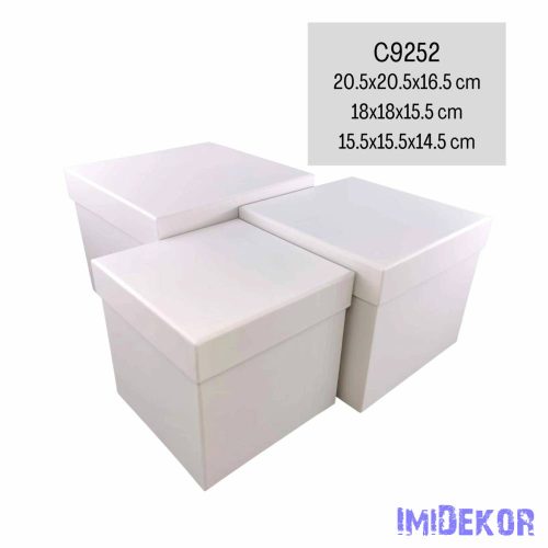 Papírdoboz 3db/szett kocka 20,5-18-15,5cm - Fehér