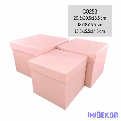 Papírdoboz 3db/szett kocka 20,5-18-15,5cm - Rózsaszín