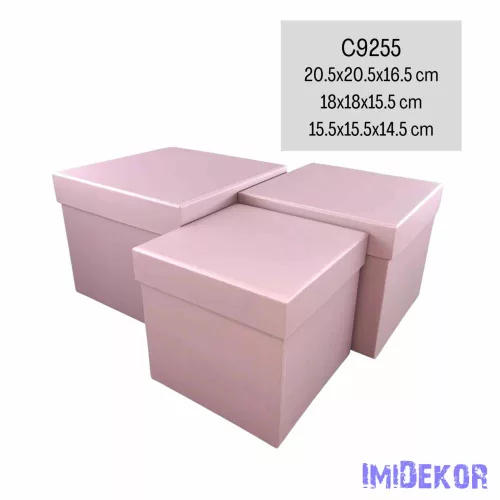 Papírdoboz 3db/szett kocka 20,5-18-15,5cm - Mályva