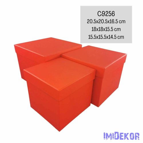 Papírdoboz 3db/szett kocka 20,5-18-15,5cm - Piros