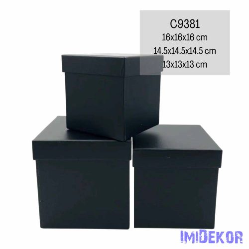 Papírdoboz 3db/szett kocka 16-14,5-13cm - Fekete