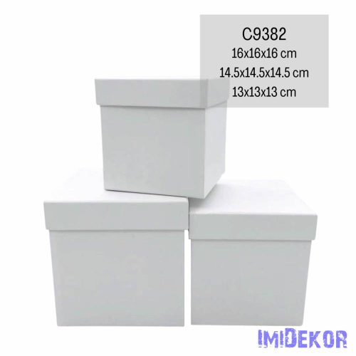 Papírdoboz 3db/szett kocka 16-14,5-13cm - Fehér